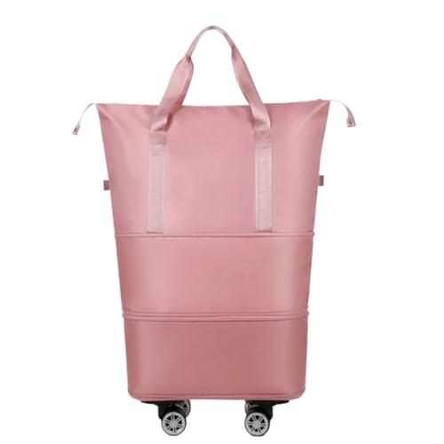 Rolling Duffel Bag with Wheels Unisex Expandable Wheeled Luggage Bag Portable Large Capacity Waterproof Rolling Pulley Storage Bag Suitcase for Travel(Pink)