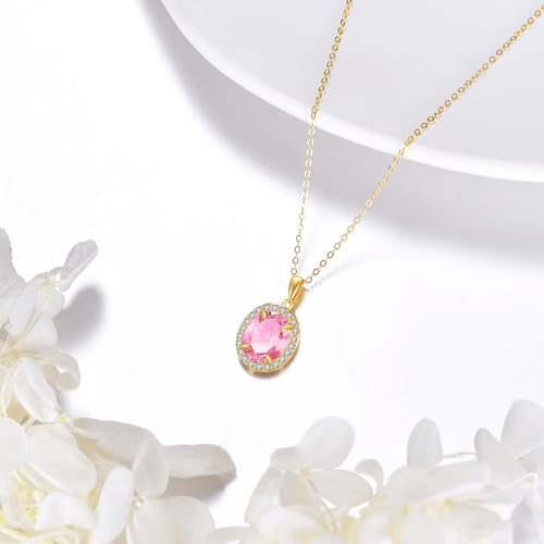 GEHN 14K Solid Gold Birthstone Necklace Gemstone Oval Pendant Necklace Real Gold Jewelry Birthday Gifts for Women2
