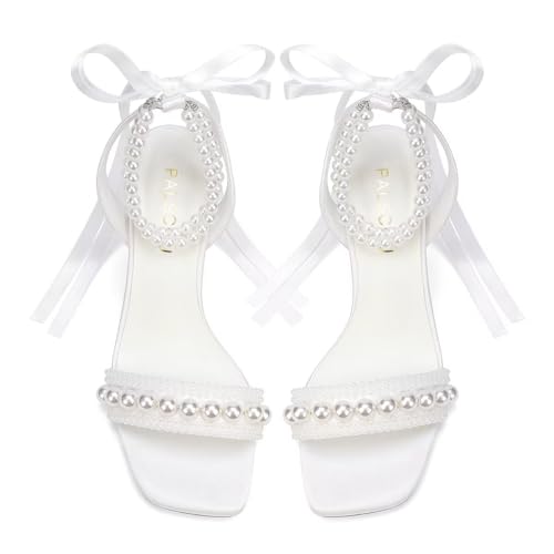 Block Heel Wedding Sandals Pearl Heels Wedding Shoes for Bride Open Toe Bridal Shoes2