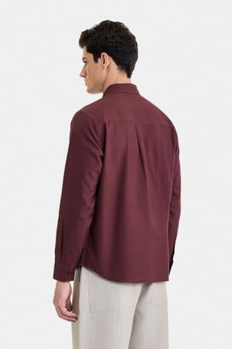 Image of SNITCH Men Casual & Semi-Formal Shirt | Regular Fit Long Sleeve Button-Down Collar Solid Oxford Style | 100% Cotton Breathable Fabric for Office, Date Night