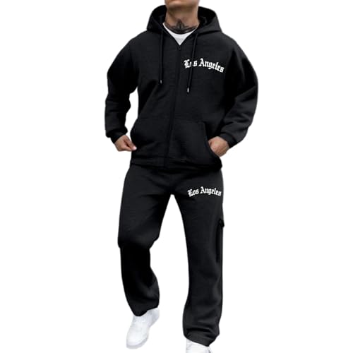 DUHENWU Chándales para hombre Ropa deportiva cálida Chándal 2 piezas Hip Hop Y2K Tracksuit Sudaderas con capucha + pantalones de chándal para hombre Trajes casuales con capucha Casual Cómodo Traje
