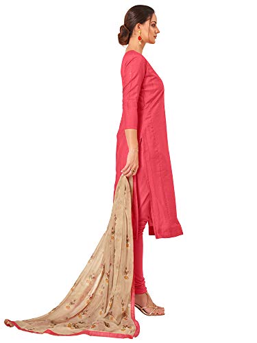 Image of AKHILAM Women's Chanderi Cotton Embroidered Unstitched Salwar Suit Material(Red 32DMK80 Parent)