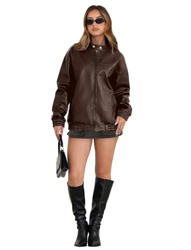 Image of Sampeel Leather Jacket Women Faux Oversized Motorcycle Bomber Coats 2026 Fall Fashion Outfits Winter Clothes