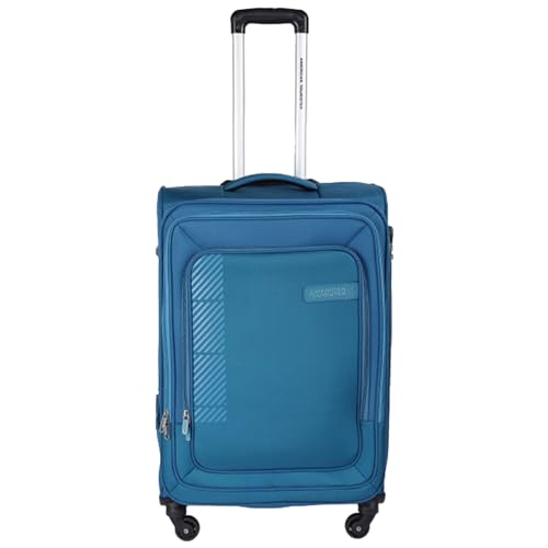 Image of American Tourister Apolo 70 cms Check-in Polyester Soft Sided 4 Spinner Wheels Luggage /Suitcase /Trolley Bag (Blue)
