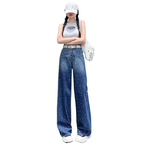 Women's Pants Rhinestone High-Waisted Wide-Leg Straight-Leg Summer Jeans for Women