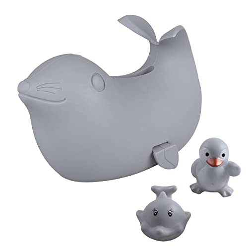 Image of Bath Spout Cover, Tub Faucet Cover Baby - Bathtub Faucet Cover for Kids - Kids Bathroom Accessories Tub Faucet Protector for Baby - Soft Silicone Spout Cover Gray Sea Lions
