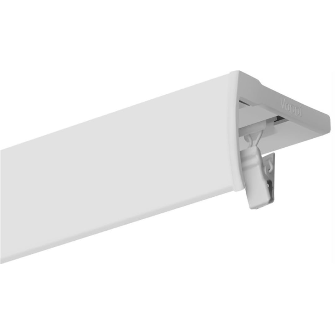 Voppi Deckenvorhang mit Abdeckblende Aluminium weiß 300 cm einzeln mit Abdeckung für Wohnzimmer Esszimmer Büro Frosch Rollen Robust