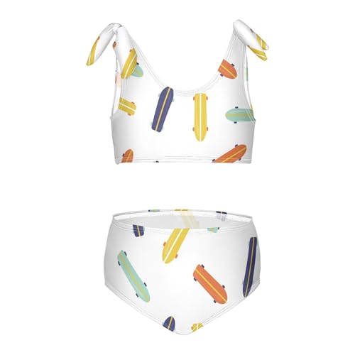 Girls Cool Skateboard Pattern Swimsuit Two Pieces Bikini Set Bathing Suits Swimwear Crop Top Swimsuit Set
