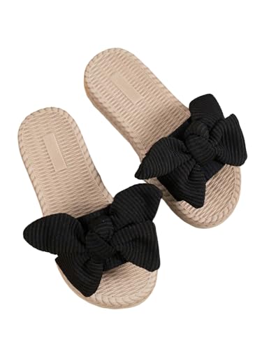 Image of GORGLITTER Girl's Sandals Summer Cute Fashion Trendy Beach Vacation Slides Sandals Bow Braided Slip on Dress Sandals