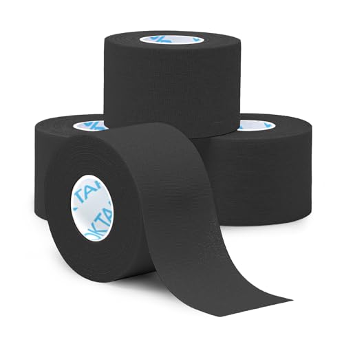Image of OK TAPE Athletic Sports Tape(4 Packs) Black- 32.8ft Per Roll Athletic Tape for Injuries,Strong Stick No Residue Athlete & Sport Trainers First Aid Injury Wrap, Hockey Stick