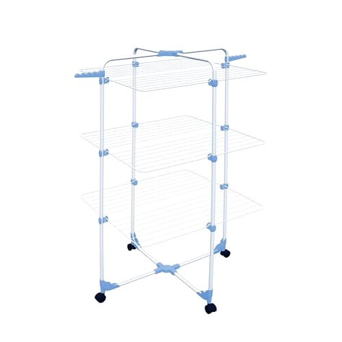 3 Tier Clothes Airer Folding clothes dryer rack - 30m Clothes Drying Rack with Hanger Holders Heavy Duty Laundry Airer Foldable Clothes Rack for Drying Clothes Freestanding Indoor Clothes Dryer