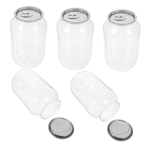 BRIGHTFUFU 5個 一次性クリアプラスチックボトル 容量 飲料用密封キャップ付き ジュース ミルクティー 炭酸水対応 飲み物保存に適した透明容器