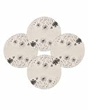 Round Placemats Set of 4 Gray White Flowers Vine Place Mats Washable Woven Placemat Retro Style Circle Braided Table Mat for Kitchen Dining Table Party Home Decor 15 Inch