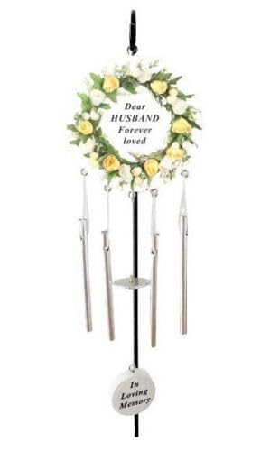 Husband Cream Rose Memorial Wind Chime Hanging Crook Tribute Plaque Graveside Ornament