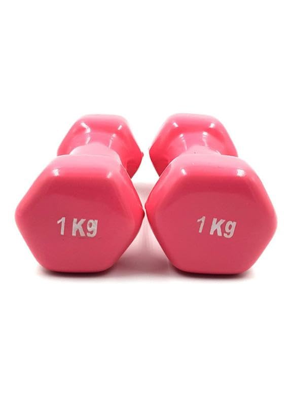 Tasco Sports vinyl 1 kg Peach Fixed Dumbbell - Pair Set Hand Weights for Strength Training - Weight Loss, Workout Bench, Gym Equipment, and Home Workouts - Set of 2 (2 KG)