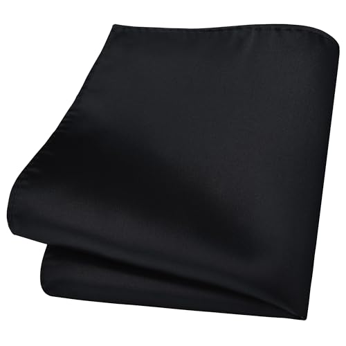 Branduce Black Pocket Square for Men Plain Silk Blend Boy Handkerchief for Wedding PartyPS01-07