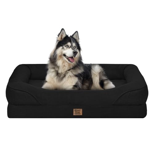 Image of Chez Paw Orthopedic Washable XXL Dog Bed for Extra Large Dogs | Egg Crate Foam, 4-Sided Bolster Support, Waterproof Liner, Non-Slip Bottom, Removable Bolster Cover, 45 x 35 Inch