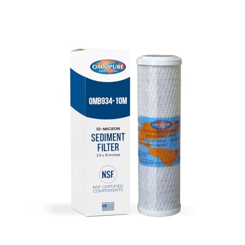Omnipure OMB934-10M Carbon Block Water Filter, 10-Micron Cartridge Fits Standard 10-Inch Housings 2.5 x 10 Inches, Chlorine, Taste & Odor Reduction, Certified to NSF Standard 42
