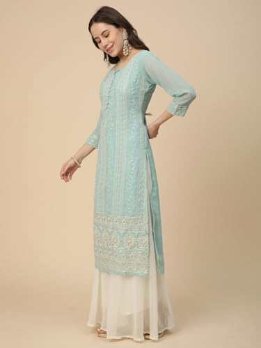 Image of RATAN Women's Georgette Anarkali Lucknowi Chikankari Ethnic Wear Kurta