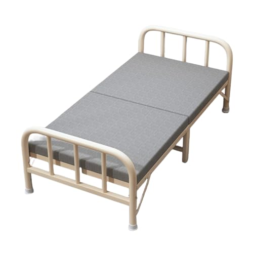 Foldable Bed with Frame Single Double Bed/Bed Frame with Topper/Ready To Use/Simple Portable (90cm Grey)