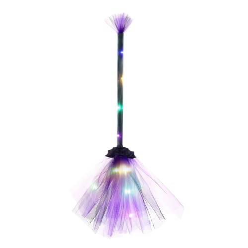Genérico Vassoura de bruxa decoração de Halloween - vassoura de bruxa com luz LED para decoração | Halloween e acessórios de cosplay para exterior interior e festas de disfarces para meninos e meninas