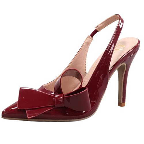 Women's Bow Slingback Stiletto High Heels Closed Pointed Toe Slip On Pumps Shoes Comfortable Sexy Kitten Dress Sandals for Work Wedding - Main Image