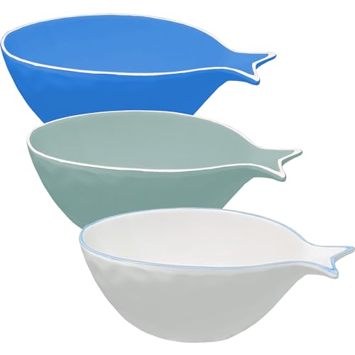 MERCURY SRL Ciotola Grande a Forma di Pesce - in Ceramica - Forma Ovale - Insalatiera - Vassoio - Colori Assortiti - 1 Pezzo - 26x17x9h cm