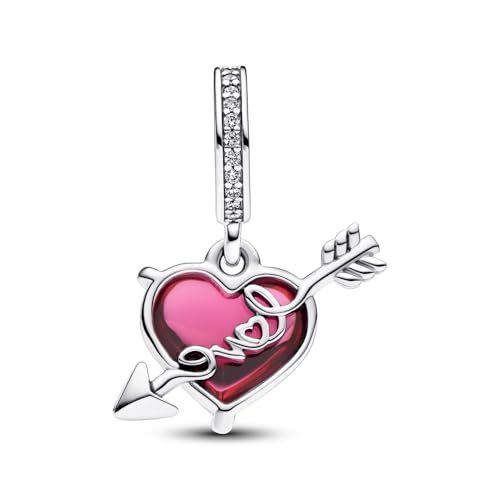 PANDORA Moments Red Heart & Arrow Murano Glass Dangle Charm - Sterling Silver Charm with Cubic Zirconia & Murano Glass - Jewelry for Women - Includes Gift Box3