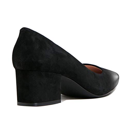 FOWT Women’s Burnished Cap Toe Pumps Two Toned Square Toe Pumps Classic Mid Chunky Heel Pumps Slip On Dress Shoes Party Wedding Office 4-16 M US3