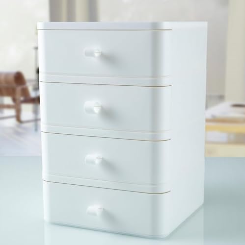 Image of Eono White Storage Box Drawer - Multipurpose Plastic Desktop Stackable Organizer For Student Stationery And Office Supplies (4)