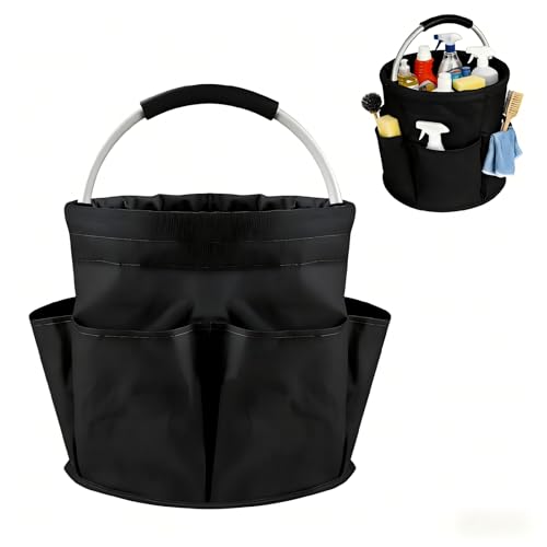 17L Cleaning Caddy with Handle, Portable Picnic Basket, Apple Picking Basket, Gift Basket, Collapsible Bathroom Storage Baskets for Dorm, Bathroom, Tool, Garden, Cleaning Supplies (Black)