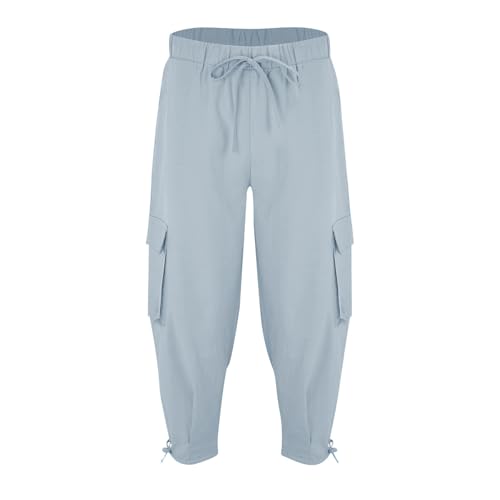 DuDubaby Baggy Pants Men Mens Casual Linen Loose Fit Elastic Drawstring Waist Straight-Legs Summer Beach Long3