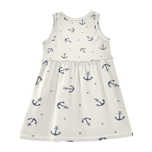 Girls Vintage Marine Anchor Dress Sleeveless Dress Summer Cotton Sundress 3T2
