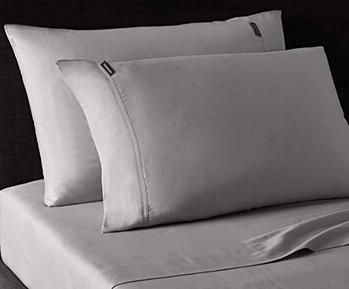 Vera Wang | Repose Wellness Collection | 4-Piece 100% Cotton Sheet Set Bedding, Cool, Crisp, and Lightweight, Machine Washable for Easy Care, Queen, Smoke Grey