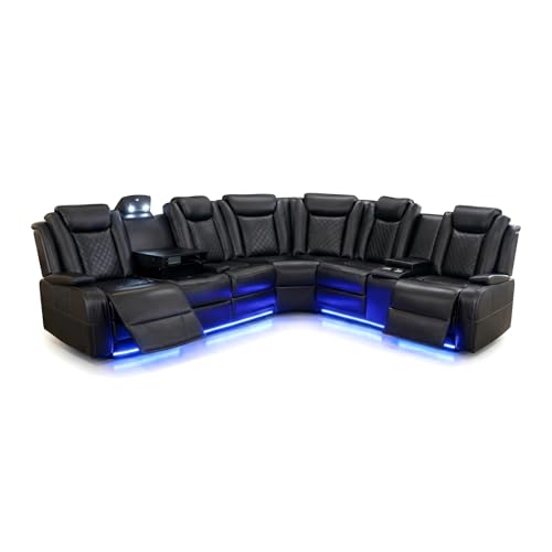 Power Recliner Sectional Sofa with LED and Features
