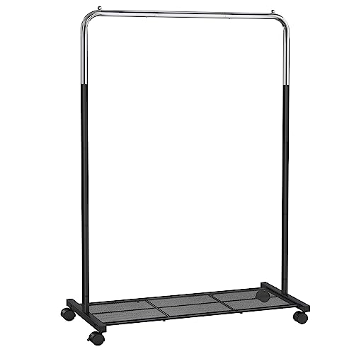 Consejos y reviews para comprar Burro ropa para comprar online. 37 SONGMICS Perchero Burro con Ruedas, Perchero de Ropa, 40.5 x 91 x 158 cm, Estante de Malla Densa, 2 Frenos, Estructura de Acero, Plata y Negro MHSR025E01