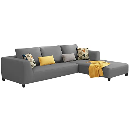 Image of Galib RHS 4 Seater L Shape Sofa Set for Living Room (Grey) Premium Fabric