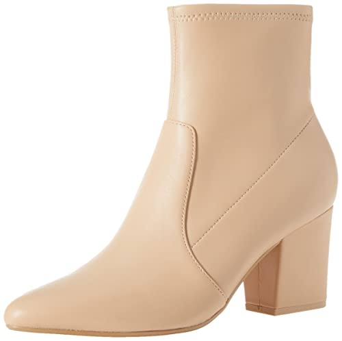 Amazon Essentials Bota Ajustada con tacón elástico Mujer, Beige Cuero de Imitación, 43 EU
