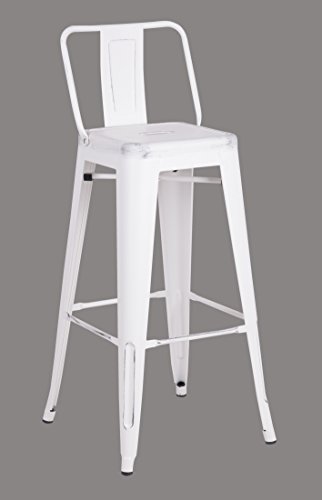 Ac Pacific Modern Industrial Metal Bar Stool, Bucket Back And 4 Leg Design Ideal For Kitchen Island Or Counter Top, Set Of 2, 30" Seat, Distressed White #TOP2