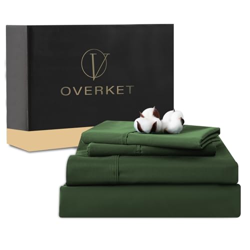 Image of 1000 Thread Count Egyptian Cotton Sheets Queen Size Set 4PCS Sateen Weave Soft Breathable 16-Inch Deep Pocket(Queen,Forest Green)