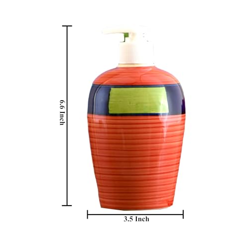 Image of Ceramic Liquid Soap Dispenser, 450 ml, Red Multicolor | Refillable Pump Bottle for Hand Wash, Lotion, Shampoo & Kitchen Use, 1 Piece