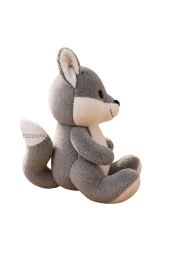 Image of Fox Soft Toy for Girls Boys Kids, Grey, Animal Stuffed Baby Teddy Gift Birthday, 20 cm