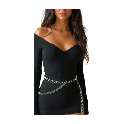 Women Club Wear Fashion Belt Metal Silver Color Metal Chain Links Ball Charm Plus Size XL XXL