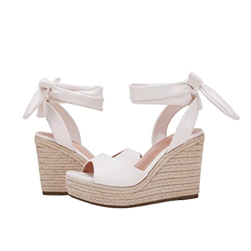 Image of Womens Espadrilles Wedges Sandals Heels Open Toe Tie Lace Up Platform Ankle Strap Summer Dress Shoes