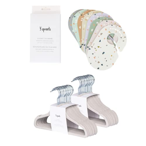 Image of 3 Sprouts Closet Dividers & Hangers Bundle - 8 Baby Size Dividers (Terrazzo) and 30 Velvet Hangers for Baby Clothes (Gray)