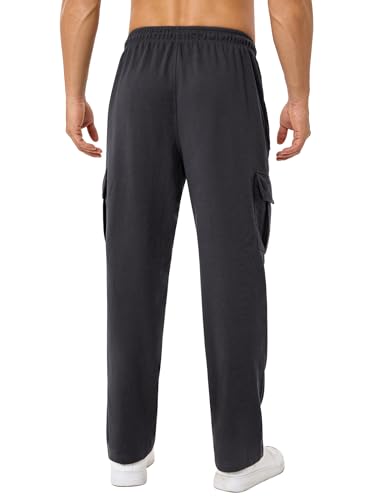 SILKWORLD Men's Sweatpants with Zipper Cargo Pockets Cotton Joggers Midweight Pants for Athletic Running Workout Casual, Charcoal, XX-Large3
