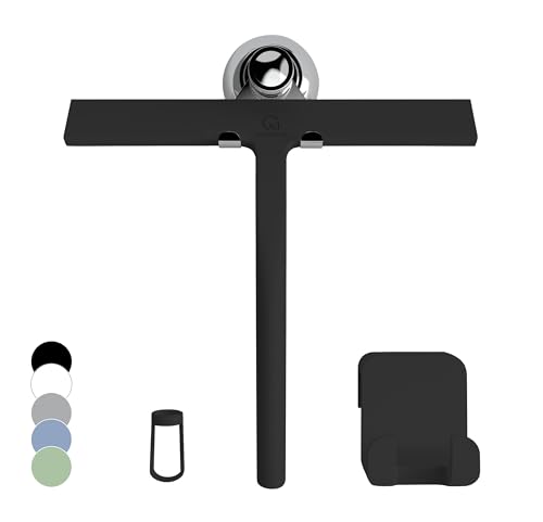 GÜTEWERK Shower Squeegee for Glass Doors, Silicone Window Squeegee, Bathroom and Glass Cleaning - Black - 9 Inch