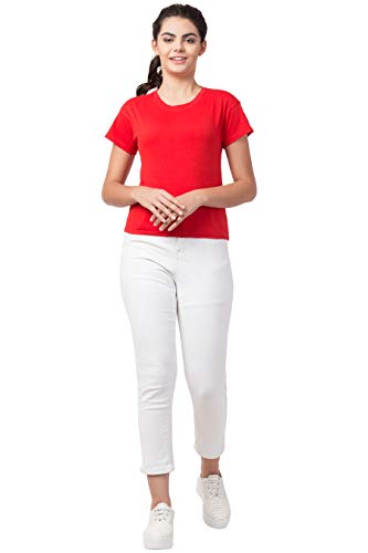 Image of BLUECON Tshirts for Women Combo Pack of 2 Slim Fit Solid Round Neck T-Shirt (Light Grey, Red)