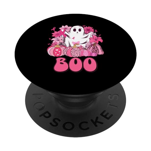 Funny Scary Cool Pink Halloween Breast Cancer Support PopSockets Swappable PopGrip, Black