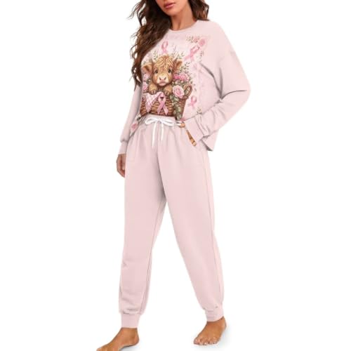 Image of Womens Pajama Sets 2 Piece Pjs Lounge Sets Long Sleeve Sleepwear Crew Neck Pullover Top with Long Pants